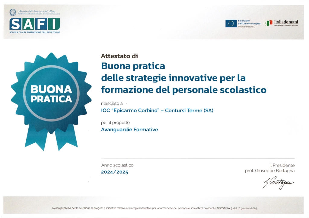 Attestato per le buone pratiche nelle strategie innovative di formazione del personale scolastico